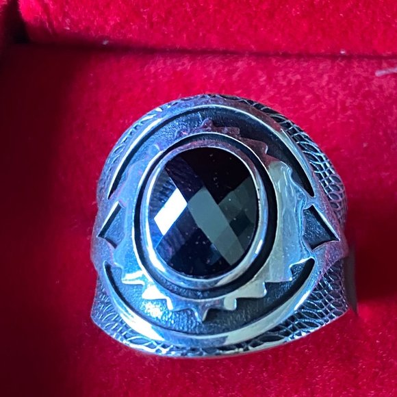 925 Sterling Sliver Men's Ring with Genuine Stone - Picture 3 of 7